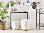 Set Of Storage Pouffes White Polyester Velvet Button Tufted Upholstery Golden Base Retro Design Beliani