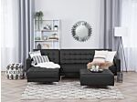 Corner Sofa Bed Black Faux Leather Tufted Modern L-shaped Modular 4 Seater With Ottoman Right Hand Chaise Longue Beliani