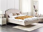 Bed Frame Beige Fabric Upholstery Eu King Size 5ft3 Metal Legs Retro Design Chanell Shell Headboard Beliani