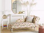 Chaise Lounge Beige Multicolour Right Hand Polyester Fabric Buttoned Nailheads Flower Pattern Beliani