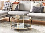 Coffee Table Gold Tempered Glass Iron Ø 70 Cm With Shelf Round Glam Modern Living Room Furniture Beliani