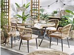 Garden Dining Table Pe Rattan And Glass 160 X 94 Cm For 6 Outdoor Rectangular Rustic Style Beliani