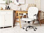 Office Chair White Faux Leather Gas Lift Height Adjustable Crystal Button With Tufted Backrest And Full Swivel Beliani