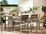 Garden Dining Table Light Wood And Silver Plastic Wood Aluminium Frame For 6 People 180 X 90 Cm Modern Design Beliani