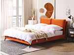 Eu King Size Bed Orange Velvet Upholstery 5ft3 Slatted Base With Thick Padded Headboard With Cushions Beliani