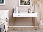 Console Table White 2 Drawers With Ring Pull Handles Gold Metal Base Home Office Desk Living Room Accent Table Bedroom Dresser Glam Style Beliani