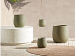 Plant Pot Green Fibre Clay ⌀ 27 Cm Round Outdoor Flower Pot Embossed Pattern Beliani