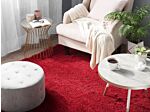 Shaggy Area Rug High-pile Carpet Solid Red Polyester Rectangular 200 X 300 Cm Beliani