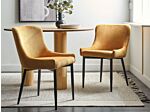 Set Of 2 Dining Chairs Yellow Fabric Upholstered Beliani