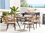 Garden Dining Set Beige Faux Pe Rattan 6 Seater Seat Pads Glass Tabletop Beliani