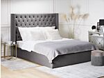 Bed Frame With Storage Grey Velvet Upholstered 6ft Eu Super King Size High Headboard Beliani