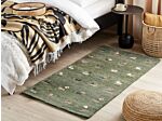 Area Rug Green Wool 80 X 150 Cm Animal Pattern Hand Tufted Living Room Bedroom Traditional Boho Beliani