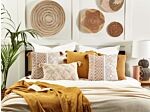 Set Of 2 Scatter Cushions Light Brown And White 45 X 45 Cm Hand Block Print Removable Covers Zipper Aztec Pattern Beliani