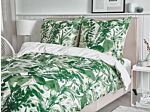 Duvet Cover And Pillowcase Set Green And White Cotton Blend 135 X 200 Cm Leaf Print Modern Boho Bedroom Beliani