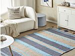 Rug Multicolour Wool 140 X 200 Cm With Tassels Striped Geometric Pattern Hand Woven Flat Weave Beliani