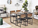 Dining Set Dark Wood Top Black Steel Legs Rectangular Table 110 X 70 Cm 4 Chairs Upholstered Seats Modern Industrial Beliani