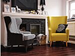 Wingback Chair Black And White Fabric Houndstooth Armchair Button Tufted Wooden Legs Beliani