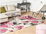 Cotton Area Rug Pink Flowers Motif 200 X 300 Cm Rustic Boho Beliani