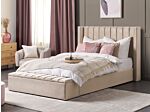 Eu King Size Panel Bed Beige Velvet 5ft5 Slatted Base High Headrest With Storage Bench Beliani