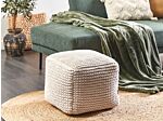 Pouffe Beige Cotton 50 X 50 X 35 Cm With Eps Filling Thick Woven Cover Footstool Boho Beliani