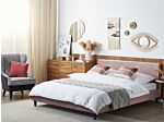 Eu Super King Size Panel Bed 6ft Pink Velvet Slatted Frame Contemporary Beliani