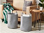 Set Of 2 Storage Baskets Grey Cotton Handmade With Handles Solid Colour Laundry Hamper Fabric Bin Beliani