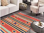 Kilim Area Rug Multicolour Cotton 140 X 200 Cm Handwoven Reversible Flat Weave Geometric Pattern With Tassels Traditional Boho Living Room Bedroom Beliani