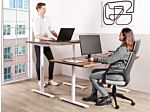 Electrically Adjustable Desk Dark Wood Tabletop White Steel Frame 180 X 72 Cm Sit And Stand Round Feet Modern Design Beliani