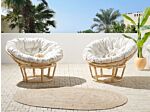 Set Of 2 Chairs Natural Rattan Light Beige Cotton Cushions Medium Resistance Indoor Outdoor Boho Style Garden Patio Balcony Beliani