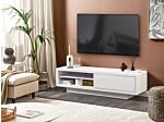 Tv Stand White Mdf High Gloss Cabinet Open Shelves Cable Grommets Minimalistic Beliani