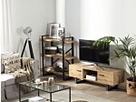 Tv Stand Light Wood With Grey Metal Base Storage Shelf Cabinets Industrial Cable Management Minimalist Media Unit Beliani