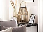 Lantern Beige Bamboo Wood 32 Cm With Glass Holder Boho Style Indoor And Outdoor Beliani