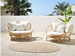 Set Of 2 Garden Daybed Natural Rattan Wicker With 6 Beige Cushions Weather Resistant Boho Traditional Outdoor Patio Beliani