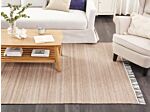 Area Rug Beige Recycled Pet 160 X 230 Cm Indoor Outdoorwith Fringe Beliani