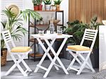 3 Piece Bistro Set White Solid Acacia Wood Yellow Cushions Folding Slatted Design Scandinavian Modern Beliani