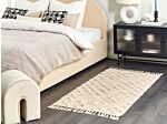 Area Rug Beige Cotton 80 X 150 Cm Minimalistic Tufted Shaggy With Tassels Design Geometric Pattern Living Room Bedroom Beliani