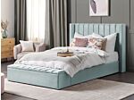 Eu King Size Panel Bed Mint Green Velvet 5ft5 Slatted Base High Headrest With Storage Bench Beliani