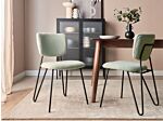 Set Of 2 Dining Chairs Light Green Boucle Upholstery Black Metal Legs Armless Curved Backrest Modern Contemporary Design Beliani