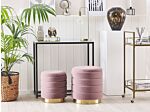 Set Of 2 Storage Pouffes With Storage Yellow Velvet Upholstery Gold Stainless Steel Base Modern Design Beliani