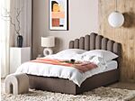 Storage Bed Taupe Velvet Eu King Size 5ft3 Sea Shell Headboard Slatted Base 160 X 200 Cm Beliani