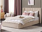 Eu Super King Size Panel Bed Beige Velvet 6ft Slatted Base High Headrest With Storage Bench Beliani