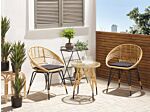 3 Piece Bistro Set Natural Colour Faux Rattan Black Metal Legs Beige Cushions Coffee Table Tempered Glass Top Modern Boho Garden Balcony Beliani