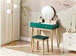 Dressing Table Green And Gold Mdf 4 Drawers Led Mirror Stool Living Room Furniture Glam Design Beliani