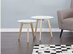 Nest Of 2 Tables Transparent Round Glass Top 3 Light Wood Legs Scandinavian Minimalistic Beliani