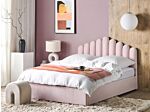 Storage Bed Pastel Pink Velvet Eu Super King Size 6ft Sea Shell Headboard Slatted Base Beliani