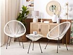 Bistro Set White Pe Rattan 3 Piece 2 Seater Modern Round Indoor Outdoor Beliani