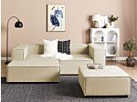 Modular Right Hand Sofa Beige Linen 2 Seater Sectional Corner Sofa With Ottoman Black Legs Modern Living Room Beliani