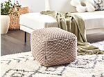 Pouf Ottoman Footstool Taupe Beige 50 X 50 X 35 Cm Hand Woven Cotton Beads Filling Square Beliani