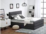 Bed Dark Grey Linen Fabric Eu King Size 5ft3 Slatted Base Padded Headboard And Footboard Beliani