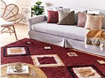 Area Rug Red Cotton 160 X 230 Cm Rectangular With Tassels Diamond Pattern Boho Oriental Style Beliani